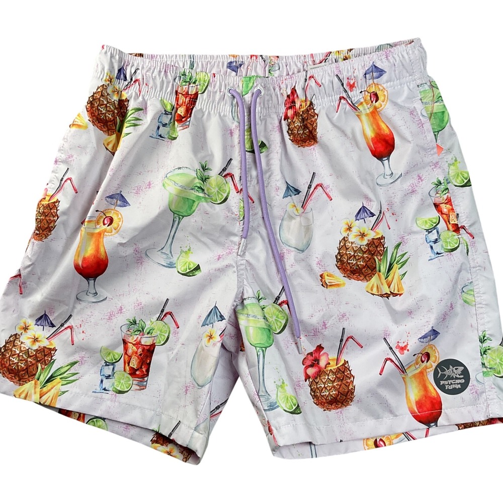 Psycho Tuna Swim Trunks Mens Large Purple Tropical Cocktail  Excellent Short